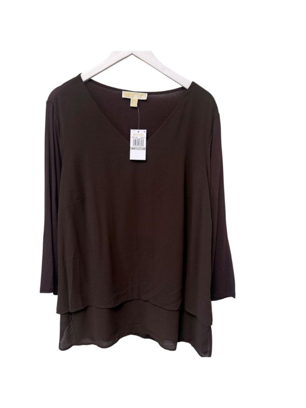 MICHAEL KORS Tunic Top Plus Size 1X Brown Stretch Knit Chiffon Blouse NWT - Picture 6 of 13